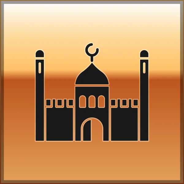 Schwarze Muslimische Moschee Ikone Isoliert Auf Goldenem Hintergrund Vektorillustration — Stockvektor