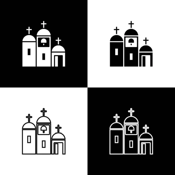 Ustaw Ikonę Budynku Kościoła Czarno Białym Tle Kościół Chrześcijański Religia — Wektor stockowy