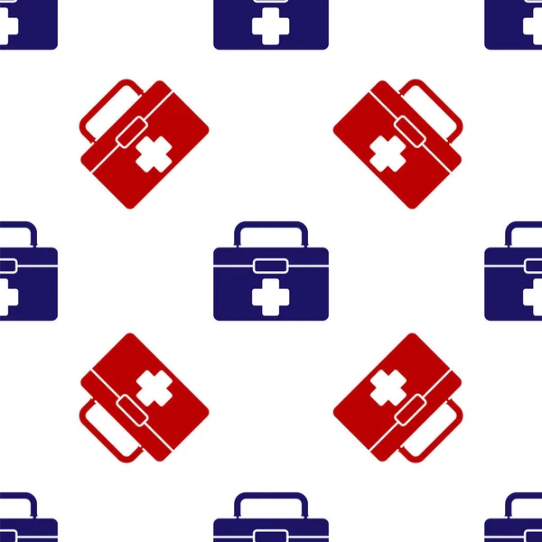 Blue Red First Aid Kit Icon Isolated Seamless Pattern White — Stock Vector