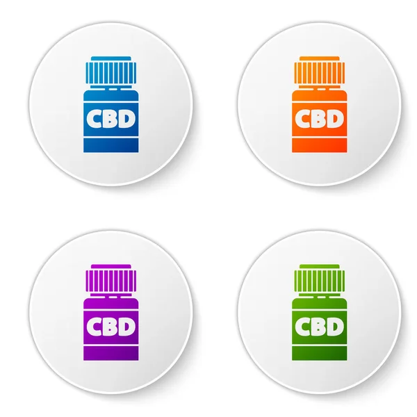 Color Medical Bottle Marijuana Cannabis Leaf Icon Isolated White Background — Stock Vector