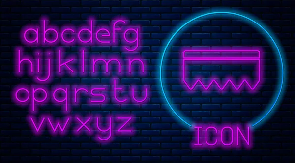 Gloeiende Neon Spons Met Bubbels Pictogram Geïsoleerd Bakstenen Muur Achtergrond — Stockvector