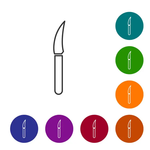 黑线刀图标孤立在白色背景 餐具的象征 在彩色圆形按钮中设置图标 病媒图解 — 图库矢量图片