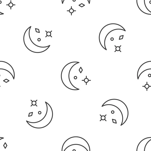 Línea Gris Luna Estrellas Icono Aislado Patrón Sin Costuras Sobre — Archivo Imágenes Vectoriales