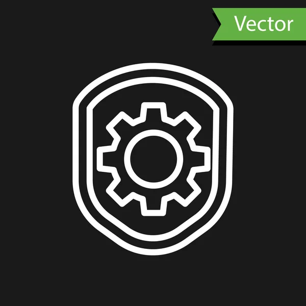 Escudo Línea Blanca Con Ajustes Icono Engranaje Aislado Sobre Fondo — Vector de stock