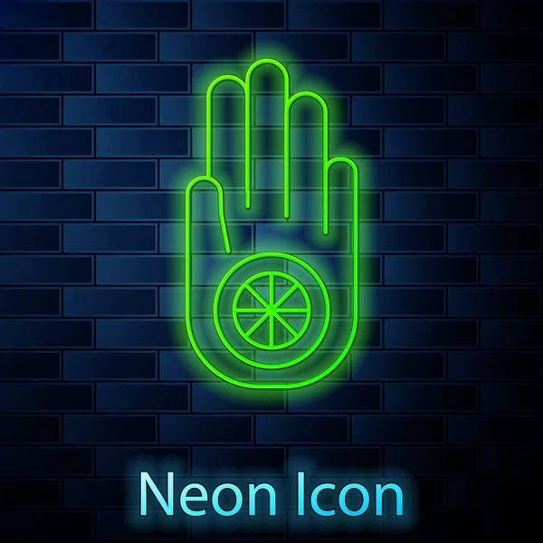 Gloeiende Neon Lijn Symbool Van Het Jaïnisme Jain Dharma Icoon — Stockvector