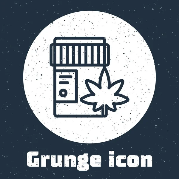 Línea Grunge Botella Médica Con Marihuana Icono Hoja Cannabis Aislado — Vector de stock