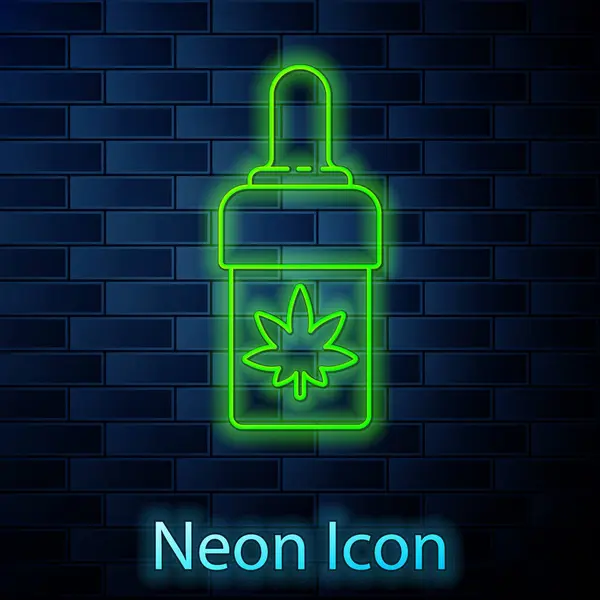 Leuchtende Neon Linie Medizinisches Marihuana Oder Cannabisblatt Olivenöl Tropfen Symbol — Stockvektor