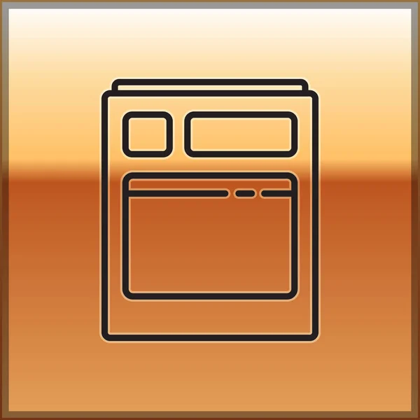 Black Line Kitchen Dishwasher Machine Icon Isolated Gold Background Vector — Stock Vector