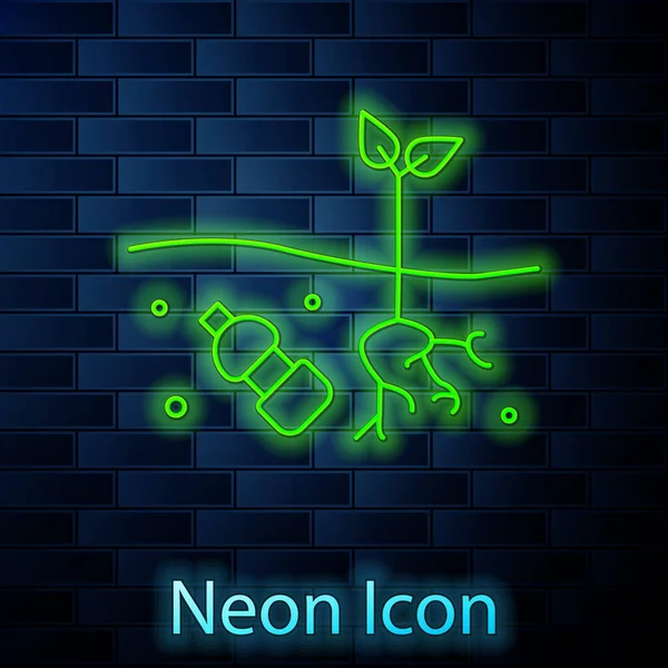 Glowing Neon Line Problem Pollution Planet Icon Isolated Brick Wall — Stock vektor