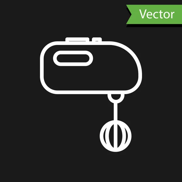 Linha Branca Ícone Misturador Elétrico Isolado Fundo Preto Misturador Cozinha — Vetor de Stock