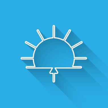 Beyaz çizgi gündoğumu simgesi uzun gölgeli izole edilmiş. Vektör İllüstrasyonu