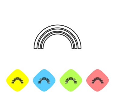 Gri çizgi gökkuşağı simgesi beyaz arkaplanda izole edildi. Renkli eşkenar dörtgen düğmelerine simgeleri yerleştir. Vektör İllüstrasyonu