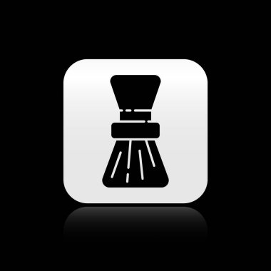 Siyah arkaplanda siyah tıraş fırçası simgesi izole edildi. Berber dükkanı sembolü. Gümüş kare düğme. Vektör İllüstrasyonu