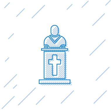 Mavi çizgi kilise papazı beyaz arka planda izole edilmiş bir ikon vaaz veriyor. Vektör İllüstrasyonu