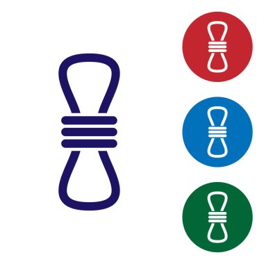 Mavi Dağcı ip simgesi beyaz arkaplanda izole edildi. Olağanüstü bir spor. Spor malzemeleri. Renkli kare düğmelerle simgeleri ayarla. Vektör İllüstrasyonu