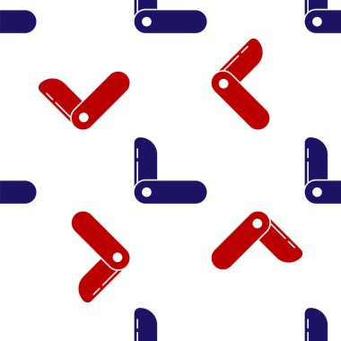 Mavi ve kırmızı İsviçre ordu bıçak ikonu beyaz arka planda kusursuz desen izole etti. Çoklu alet, çok amaçlı çakı. Çok fonksiyonlu bir alet. Vektör İllüstrasyonu