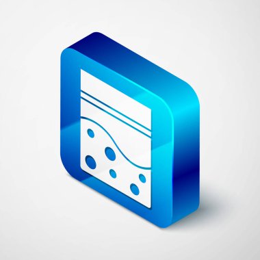 Gri arka planda izole edilmiş tıbbi kenevir ikonu plastik poşeti. Sağlık tehlikesi. Mavi kare düğme. Vektör İllüstrasyonu