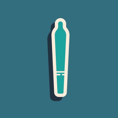 Yeşil marihuana mekanı, yeşil arka planda izole edilmiş ot ikonu. Uyuşturuculu sigara, esrar sarılmış sigara. Uzun gölge tarzı. Vektör İllüstrasyonu