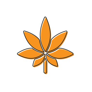 Beyaz arka planda izole edilmiş turuncu tıbbi marihuana veya kenevir yaprağı ikonu. Kenevir sembolü. Vektör İllüstrasyonu