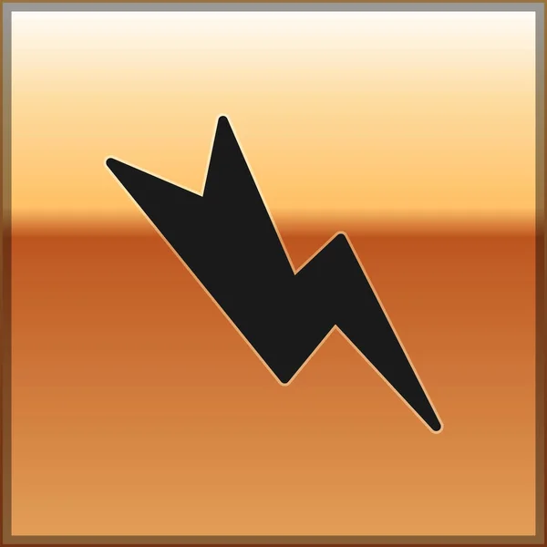 Black Lightning Bout Pictogram Geïsoleerd Gouden Achtergrond Vlambordje Laad Flash — Stockvector