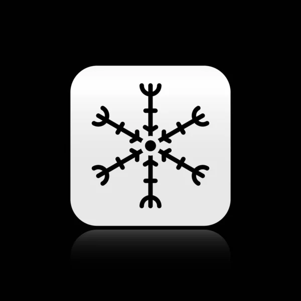 Black Snowflake Icon Isolated Black Background Silver Square Button Vector — Stock Vector