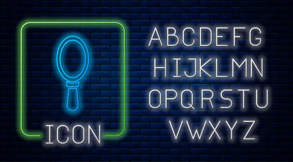 Leuchtende Neon Handspiegel Symbol Isoliert Auf Backsteinwand Hintergrund Neonlicht Alphabet — Stockvektor