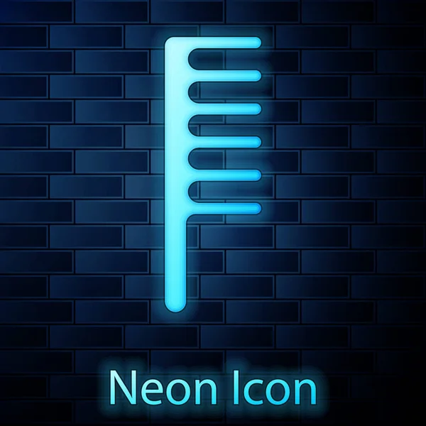Leuchtende Neon Haarbürste Symbol Isoliert Auf Backsteinwand Hintergrund Haarschild Kämmen — Stockvektor