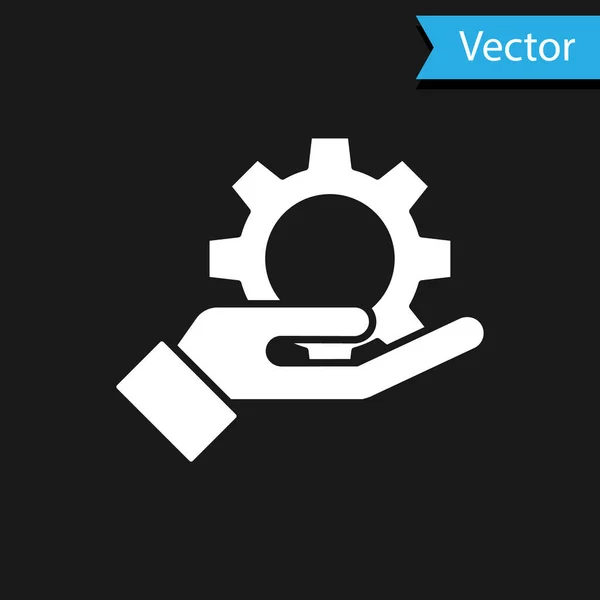 Icono Engranaje Configuración Mano Blanca Aislado Sobre Fondo Negro Ajuste — Vector de stock