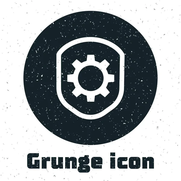 Grunge Shield Com Configurações Engrenagem Ícone Isolado Fundo Branco Ajuste — Vetor de Stock