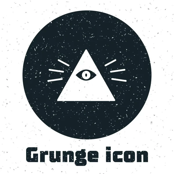 Grunge Maçons Symbole Tout Voyant Oeil Dieu Icône Isolée Sur — Image vectorielle