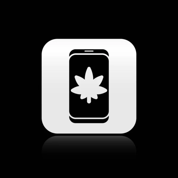 Černá Mobilní Telefon Lékařská Marihuana Nebo Konopný List Ikony Izolované — Stockový vektor