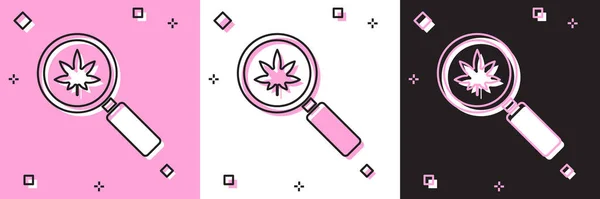 Set Magnifying Glass Medical Marijuana Cannabis Leaf Icon Isolated Pink — Stock Vector