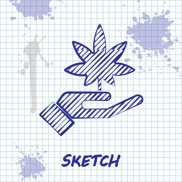 Sketch Line Medical Marijuana Cannabis Leaf Icon Isolated White Background — Stock Vector