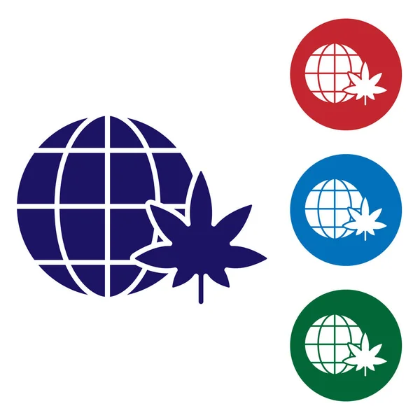 Blue Legalize Marijuana Cannabis Globe Symbol Icon Isolated White Background — Stock Vector