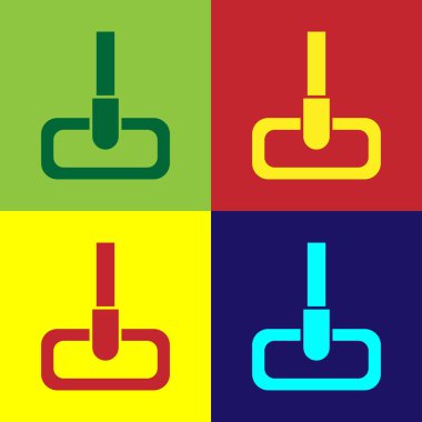 Pop sanat paspas simgesi renk arkaplanında izole edildi. Temizlik hizmeti konsepti. Vektör İllüstrasyonu