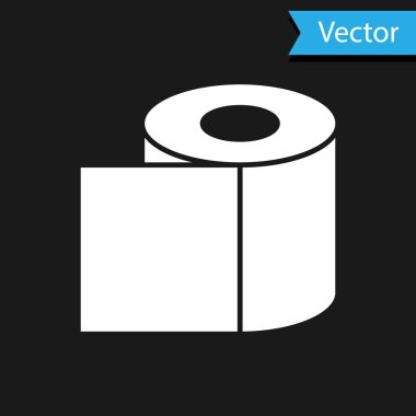 Beyaz tuvalet kağıdı rulosu simgesi siyah arkaplanda izole edildi. Vektör İllüstrasyonu