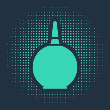 Yeşil Enema simgesi mavi arkaplanda izole edildi. Plastik uçlu bir düşman. Tıbbi armut. Soyut çember rastgele noktalar. Vektör İllüstrasyonu