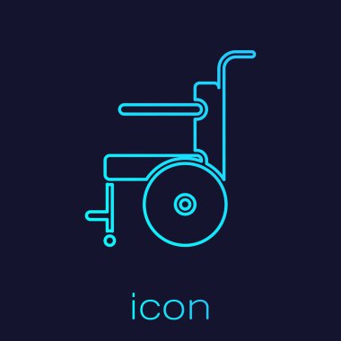 Engelli kişi simgesi için turkuaz hat tekerlekli sandalye mavi arkaplanda izole edildi. Vektör İllüstrasyonu