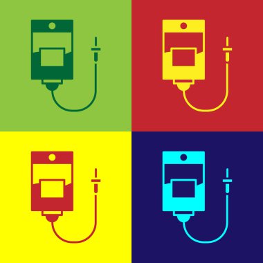 Pop Art IV çanta simgesi renk arkaplanında izole edildi. Kan torbası. Kan bağışı konsepti. Tedavi ve terapi kavramı, kemoterapi. Vektör İllüstrasyonu