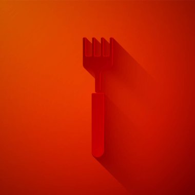 Kağıt kesiği simgesi kırmızı arkaplanda izole edildi. Çatal bıçak sembolü. Kağıt sanatı tarzı. Vektör İllüstrasyonu