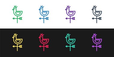 Horoz rüzgar gülü simgesini siyah beyaz arkaplanda izole et. Weathercock işareti. Rüzgar gülü horozu. Vektör İllüstrasyonu