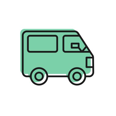 Siyah çizgi kargo kamyonu ikonu beyaz arka planda izole edildi. Vektör İllüstrasyonu