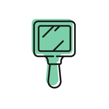 Siyah çizgili el ayna simgesi beyaz arkaplanda izole edildi. Vektör İllüstrasyonu