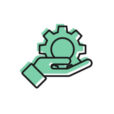 Siyah çizgi El ayarları dişli simgesi beyaz arkaplanda izole edildi. Ayarlama, servis, bakım, onarım, onarım. Vektör İllüstrasyonu