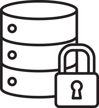 Siyah çizgi sunucu güvenliği beyaz arkaplanda kapalı asma kilit simgesi ile izole edildi. Güvenlik, güvenlik, koruma kavramı. Vektör İllüstrasyonu