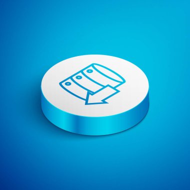Isometric line Server, Data, Web sunucu simgesi mavi arkaplanda izole edildi. Beyaz daire düğmesi. Vektör İllüstrasyonu