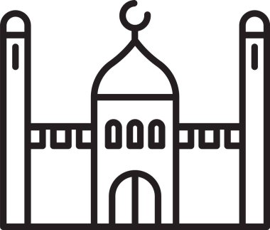 Siyah çizgili Müslüman cami simgesi beyaz arkaplanda izole edilmiş. Vektör İllüstrasyonu