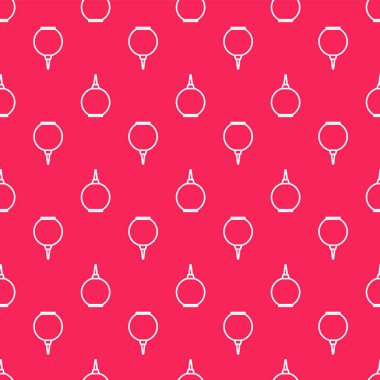 Beyaz çizgi Enema simgesi kırmızı arkaplanda izole edilmiş. Plastik uçlu bir düşman. Tıbbi armut. Vektör İllüstrasyonu