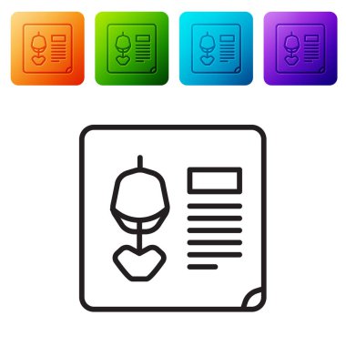 Beyaz arkaplanda siyah çizgi X-ray çekim simgesi izole edildi. Renkli kare düğmelerle simgeleri ayarla. Vektör İllüstrasyonu