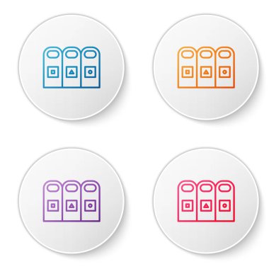 Çöp tenekelerindeki renk çizgisi çöpü, beyaz arkaplanda izole edilmiş çöp simgesi. Sepet simgesini geri dönüştür. Simgeleri daire düğmelerine ayır. Vektör İllüstrasyonu